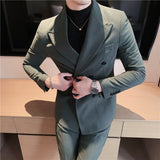 Double Brewed Seersucker Suit Spring New Men's Suit Slim Striped Suit
