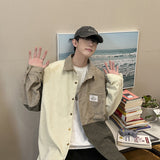 Corduroy Patch Jacket Retro Patchwork Contrast Color Corduroy Shirt Men's Spring Coat