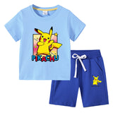 Children Pokemon Pikachu Tshirts & Shorts Cotton Children Short Sleeve Shorts Two Pieces