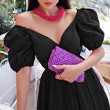 Women Bohemian Dress Women's Summer Fashion Short Sleeve V-neck Solid Color