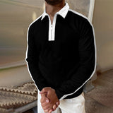 Polo Shirts Fall Men's Long Sleeve Black and White Loose Multicolor Polo Shirt Men