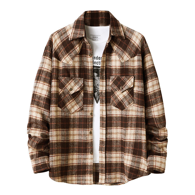 Mens Flannel Jacket Autumn Vintage Flannel Plaid Shirt Men Coat Shirt
