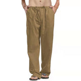 Linen Pants Straight Leg Pants Drawstring Lightweight Elastic Beach Pants Men's Casual Trousers with Pockets Men's Linen Large Size Pocket Trousers