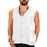 Men's T-Shirt Loose Solid Color Buttons Casual Hooded Vest