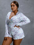 Women Plus Size One-Piece Clothes Summer Printed Sexy Home Jumpsuit