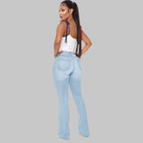 Women Plus Size Jeans High Waist Slim Denim with Hole Trousers