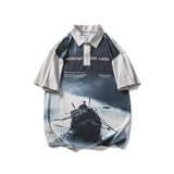 Men T Shirt Summer Casual Tops Men's Clothes Summer Wear Retro Men's Lapel Shirt Casual Loose Boat Printed Polo Shirt