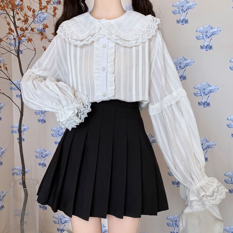 Gothic Lolita Harajuku Style Clothing Doll Collar Lace Solid Color Lolita Inner Shirt