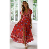 Beth Dutton Bohemian Dress Summer Spring Midi Dresses Sexy V-neck Cardigan Waist Print Dress