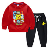 Children Pokemon Pikachu Hoodie & Pant Set Fleece Lined Padded Warm Keeping Winter Clothes Sweatershirt Suit