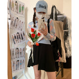 Preppy Aesthetic Outfits Diamond Plaid Contrast Color Cropped Pullover Sweater