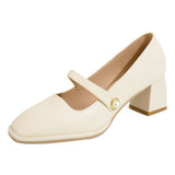 Nude Chunky Heel Chunky Heel Mary Jane Shoes Leather Shoes