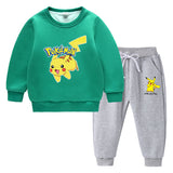 Children Pokemon Pikachu Hoodie & Pant Set Fleece Lined Padded Warm Keeping Winter Clothes Sweatershirt Suit