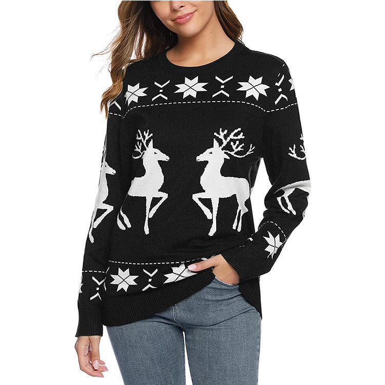 Ugly Christmas Sweater Christmas Deer Brocade Sweater Female