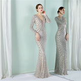 Sequin Evening Dress Elegant Long Sleeve Sequined Queen Fishtail Skirt