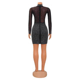 Kesha Black Dress Women's Fashion Sexy Mesh Long Sleeve Rhinestone Dress