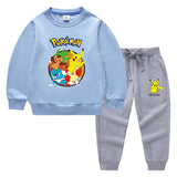 Children Pokemon Pikachu Hoodie & Pant Set Sweater Suit Solid Color Cotton Warm Trend