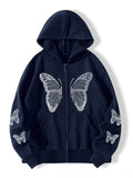 Rrr123 Hoodie Butterfly Print plus Size Loose and Hooded Cardigan Sweatshirt