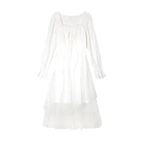 Fairy Dress White Dress Long Fairy Dress Autumn Puff Sleeve Irregular Mesh Dress