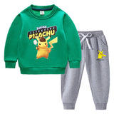 Children Pokemon Pikachu Hoodie & Pant Set Fleece Lined Padded Warm Keeping Winter Clothes Sweatershirt Suit