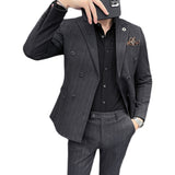 Double Brewed Seersucker Suit Men's Suit Set Slim Striped Casual