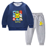 Children Pokemon Pikachu Hoodie & Pant Set Fleece Lined Padded Warm Keeping Winter Clothes Sweatershirt Suit