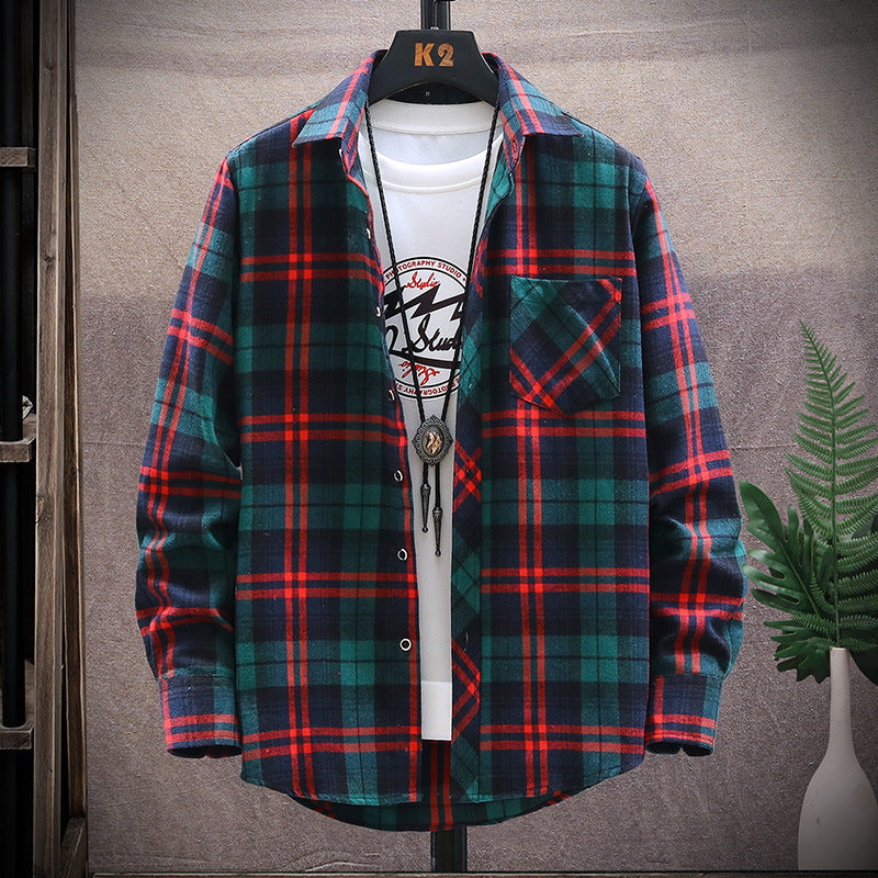 Mens Flannel Jacket Brushed Plaid Slim Fit Long Sleeve Shirt Men Casual Overshirt
