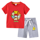 Children Pokemon Pikachu Tshirts & Shorts Cotton Short Sleeve Shorts Two Pieces Sports Loose