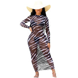 Mesh See-through Printed Leopard Print Colorful Sexy Dress