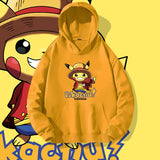Men and Women Pokemon Pikachu Hoodie Loose Shoulder Long Sleeve Top Clothes