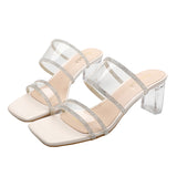 Nude Block Heel Sandals Summer Transparent Strap Sandals