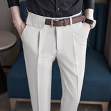 Men Trousers Casual Fashionable Curled Brim Suit Pants