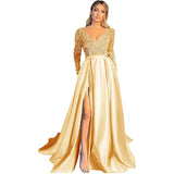 Mariah Carey See through Dress Sequined V-neck Long Sleeve Long Evening Gown