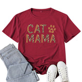 Boy Mama T Shirts Cat Mama Leopard Print Letter Print T-shirt