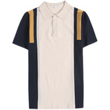 Men Short Sleeve T-Shirt Color Block Knitted Polo Shirt Summer Lapels T-shirt