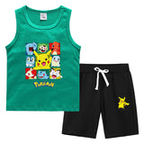 Children Pokemon Pikachu Tshirts & Shorts Summer Vest Middle Pants Sports Casual Thin Two Pieces