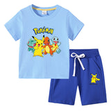 Children Pokemon Pikachu Tshirts & Shorts Cotton Short Sleeve Shorts Two Pieces Neutral