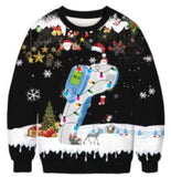 Black Christmas Sweater Christmas round Neck Sweater Casual Funny Santa Claus
