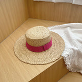 Straw Hat Raffia Flat-Top Cap Summer Sun Protection for Children Beach Straw Hat