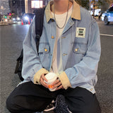 Corduroy Patch Jacket Color Stitching Turnover Neck Denim Jacket Men's Spring Jacket