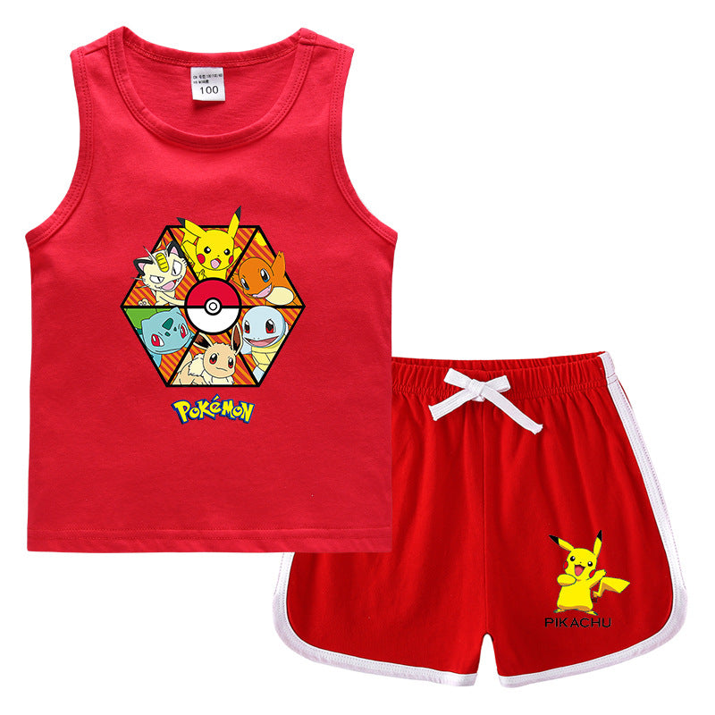 Children Pokemon Pikachu Tshirts & Shorts Vest Casual Sports Sweat-Absorbent Suit