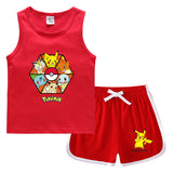 Children Pokemon Pikachu Tshirts & Shorts Vest Casual Sports Sweat-Absorbent Suit