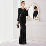 Sequin Evening Dress Elegant Long Style Long Sleeve Sequined Evening Dress