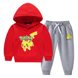 Children Pokemon Pikachu Hoodie & Pant Set Fleece Lined Padded Warm Keeping Winter Clothes Sweatershirt Suit
