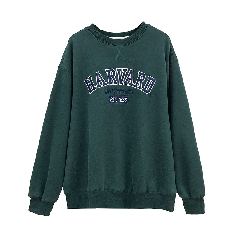 Diana Harvard Sweatshirt Letter Embroidery Velvet Padded Thickened Sweater