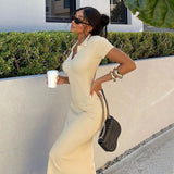 Music Festivals Rave Outfits Dress Lapel Short Sleeve Sexy Backless Slim Fit Split Dress