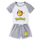 Children Pokemon Pikachu Tshirts & Shorts Short-Sleeved T-shirt Shorts Casual Sports Two-Piece Neutral