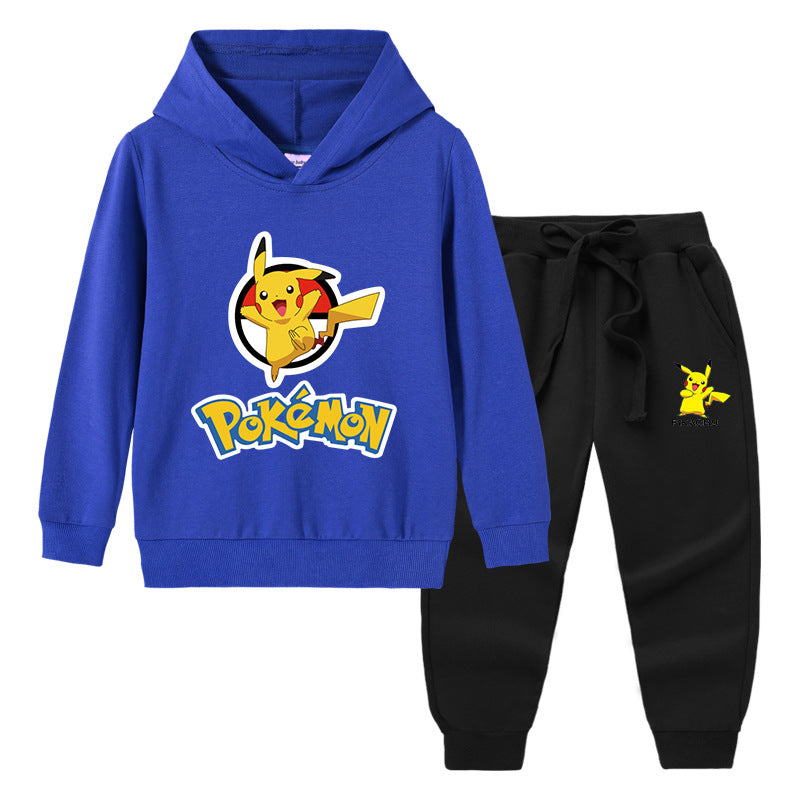 Children Pokemon Pikachu Hoodie & Pant Set Hooded Sweater Trousers Two-Piece Baby Cotton Sweater Set