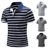 Men's T-Shirt Summer Short Sleeve Striped Color Stitching Turnover Neck Polo Shirt