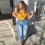 Women Plus Size Jeans Slim Ripped Denim Skinny Pants